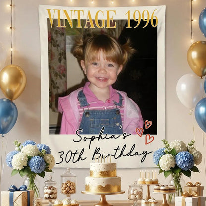 Custom Vintage Birthday Photo Banner | Personalized Retro Party Backdrop for 30th, 40th, 50th Birthday Celebration