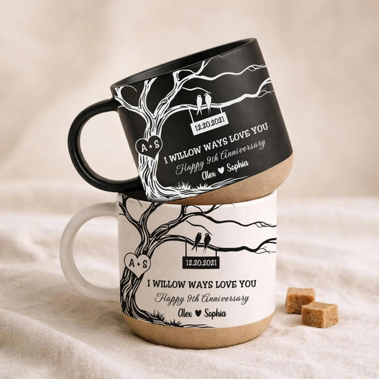 Personalized Minimal Heart Tree Couple Pottery Cup - Custom wedding Gift, Annivesary Gift For Couple