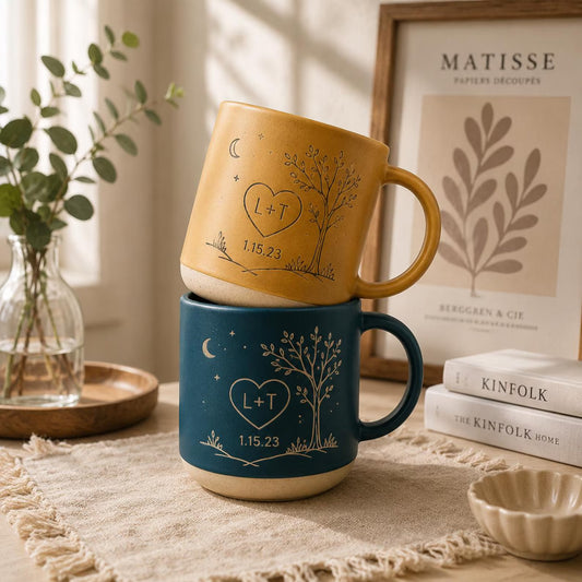 Personalized Initial Couple Pottery Cup - Custom wedding Gift, Annivesary Gift For Couple
