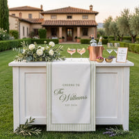 Custom Name Wedding Bar Runner, Cheers To Couple Sign, Minimal Linen Table Sign, Wedding Reception Bar Decor