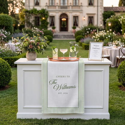 Custom Name Wedding Bar Runner, Cheers To Couple Sign, Minimal Linen Table Sign, Wedding Reception Bar Decor