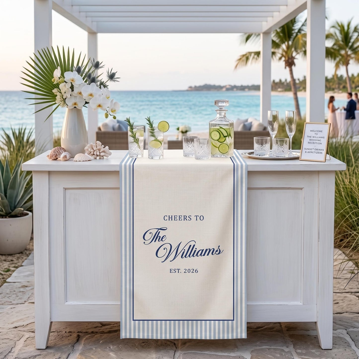 Custom Name Wedding Bar Runner, Cheers To Couple Sign, Minimal Linen Table Sign, Wedding Reception Bar Decor