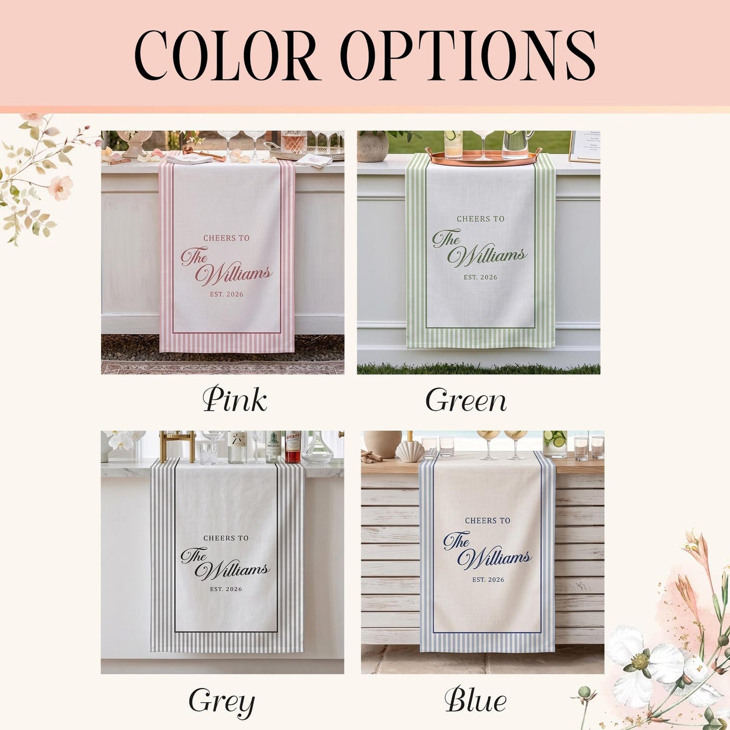 Custom Name Wedding Bar Runner, Cheers To Couple Sign, Minimal Linen Table Sign, Wedding Reception Bar Decor