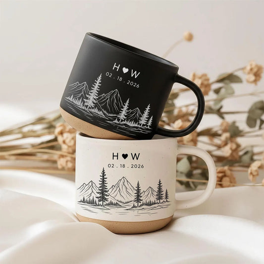 Personalized Couple Pottery Cup - Custom wedding Gift, Annivesary Gift For Couple