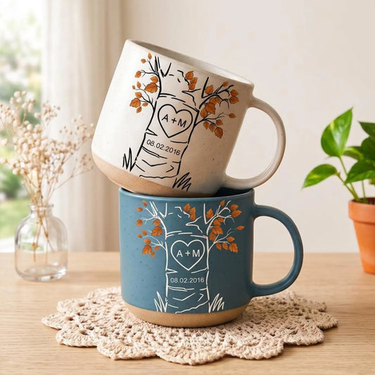 Personalized Heart Tree Couple Pottery Cup - Custom wedding Gift, Annivesary Gift For Couple