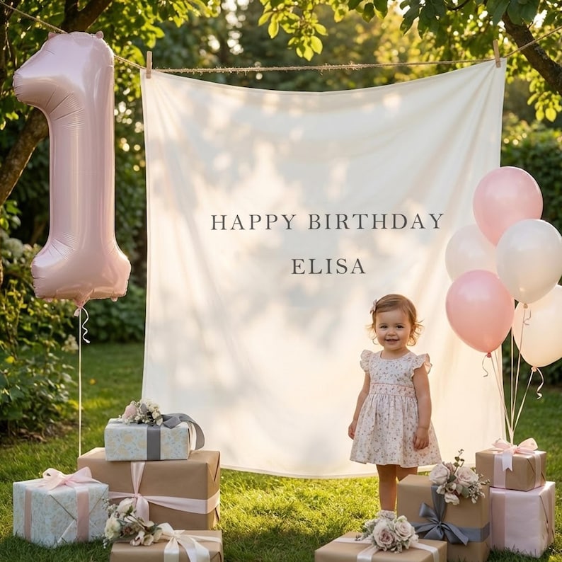 Minimalist First Birthday Tapestry Personalized Custom Name Backdrop Birthday Party Decor