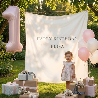 Minimalist First Birthday Tapestry Personalized Custom Name Backdrop Birthday Party Decor
