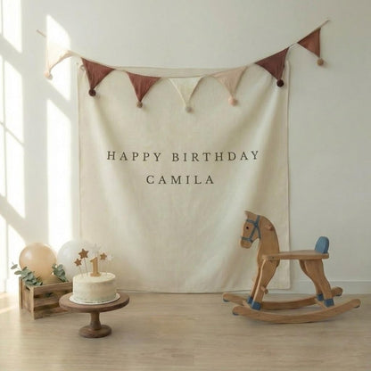 Minimalist First Birthday Tapestry Personalized Custom Name Backdrop Birthday Party Decor