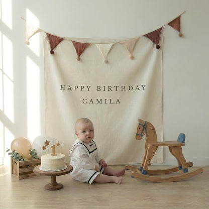 Minimalist First Birthday Tapestry Personalized Custom Name Backdrop Birthday Party Decor
