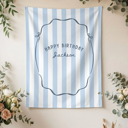 Minimalist Blue Birthday Tapestry Banner Personalized Custom Name Birthday Backdrop Party Decor