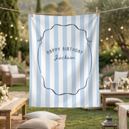 Minimalist Blue Birthday Tapestry Banner Personalized Custom Name Birthday Backdrop Party Decor