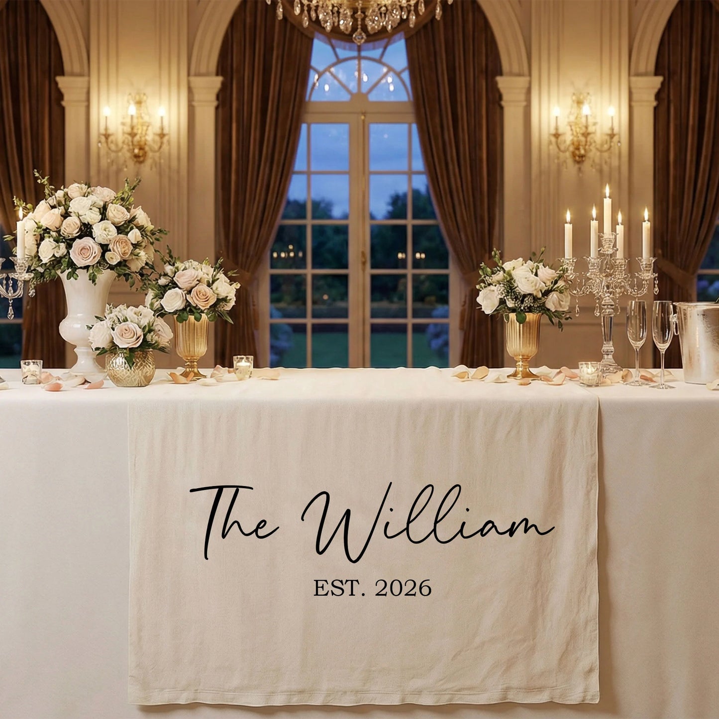 Wedding Table Runner Banner Personalized Family Name Wedding Decor EST Date Linen Table Backdrop