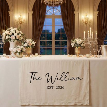 Wedding Table Runner Banner Personalized Family Name Wedding Decor EST Date Linen Table Backdrop