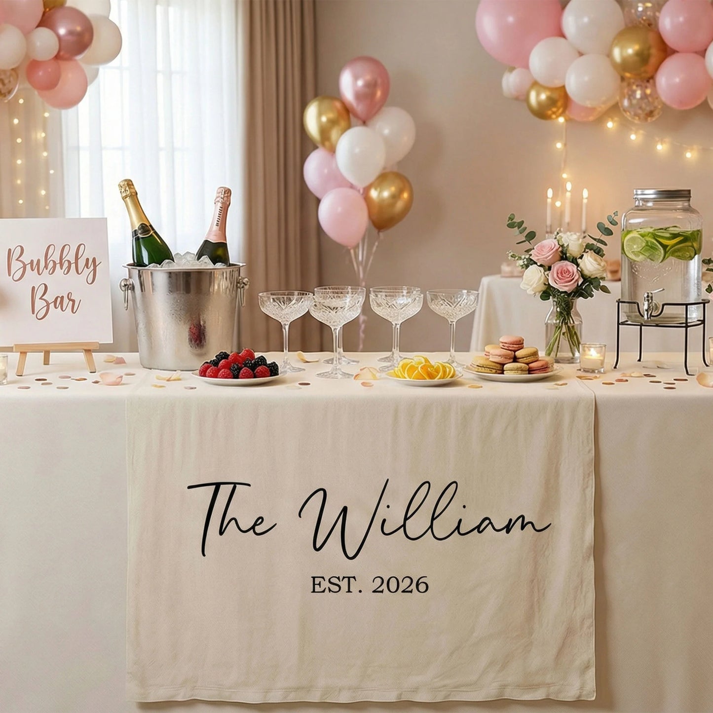 Wedding Table Runner Banner Personalized Family Name Wedding Decor EST Date Linen Table Backdrop