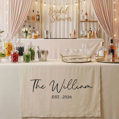Wedding Table Runner Banner Personalized Family Name Wedding Decor EST Date Linen Table Backdrop