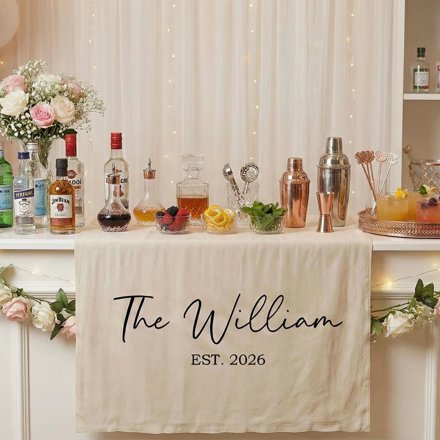 Wedding Table Runner Banner Personalized Family Name Wedding Decor EST Date Linen Table Backdrop