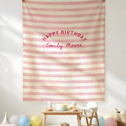 Minimalist Pink Birthday Tapestry Banner Personalized Custom Name Birthday Backdrop Party Decor