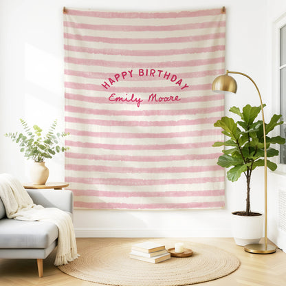 Minimalist Pink Birthday Tapestry Banner Personalized Custom Name Birthday Backdrop Party Decor
