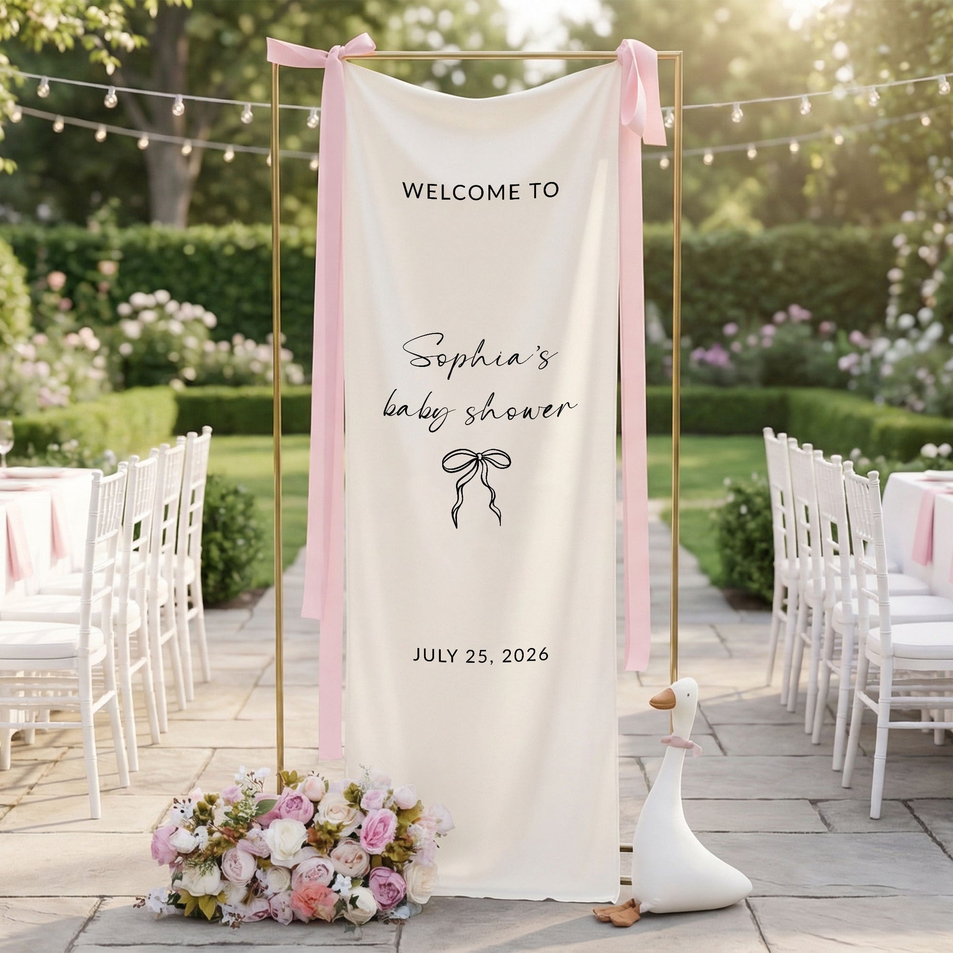 Minimalist Baby Shower Welcome Banner Personalized Custom Name Baby Shower Backdrop Linen Party Sign