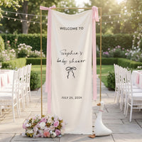 Minimalist Baby Shower Welcome Banner Personalized Custom Name Baby Shower Backdrop Linen Party Sign