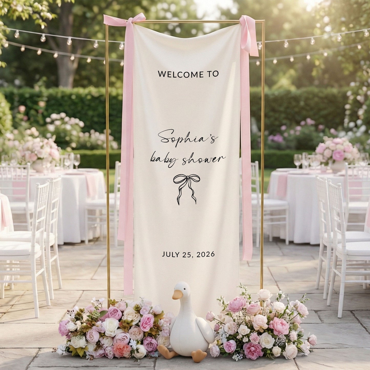 Minimalist Baby Shower Welcome Banner Personalized Custom Name Baby Shower Backdrop Linen Party Sign