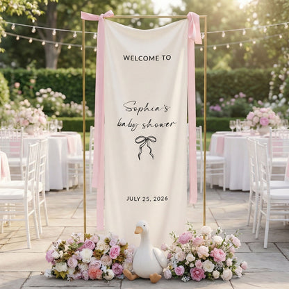 Minimalist Baby Shower Welcome Banner Personalized Custom Name Baby Shower Backdrop Linen Party Sign