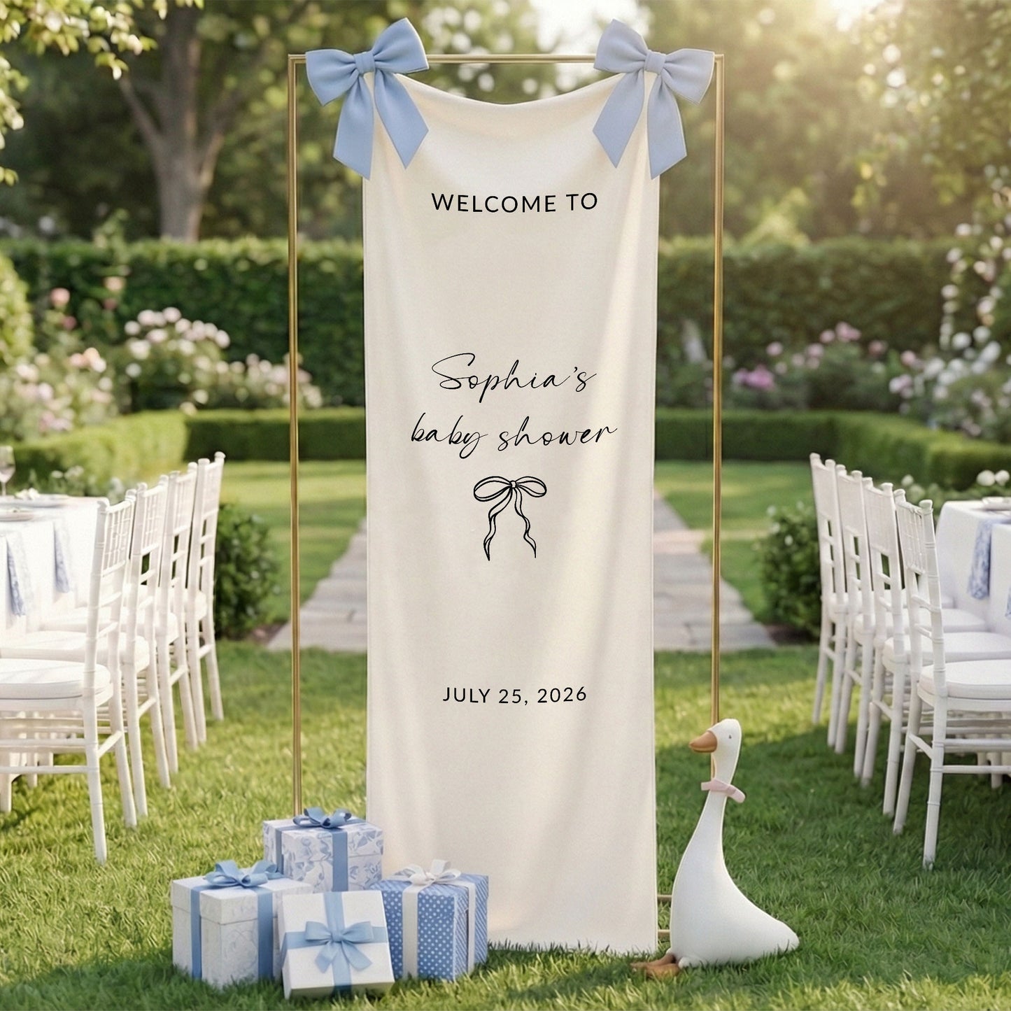 Minimalist Baby Shower Welcome Banner Personalized Custom Name Baby Shower Backdrop Linen Party Sign