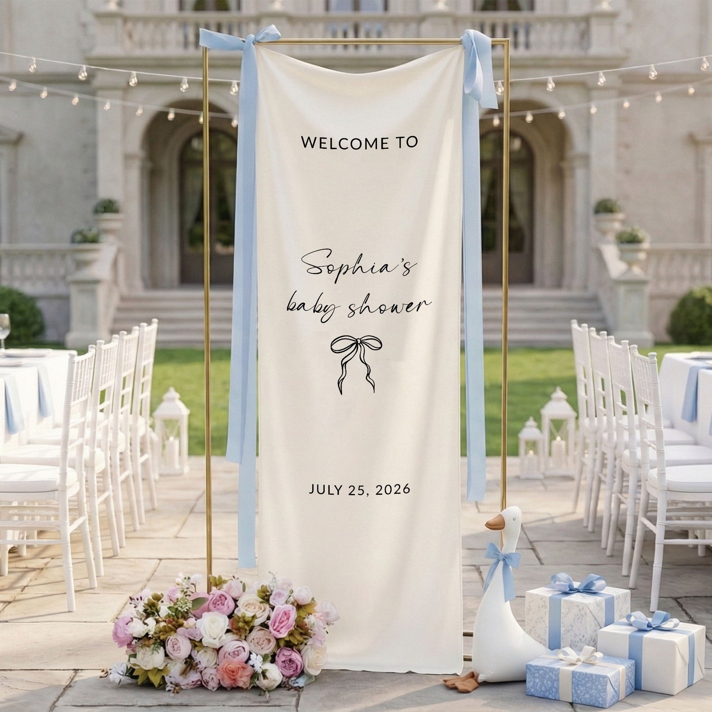 Minimalist Baby Shower Welcome Banner Personalized Custom Name Baby Shower Backdrop Linen Party Sign