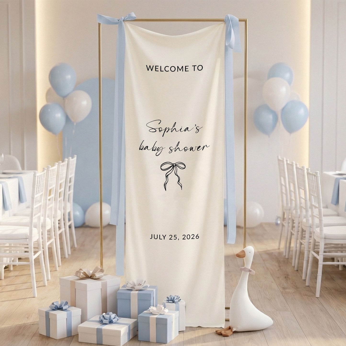 Minimalist Baby Shower Welcome Banner Personalized Custom Name Baby Shower Backdrop Linen Party Sign