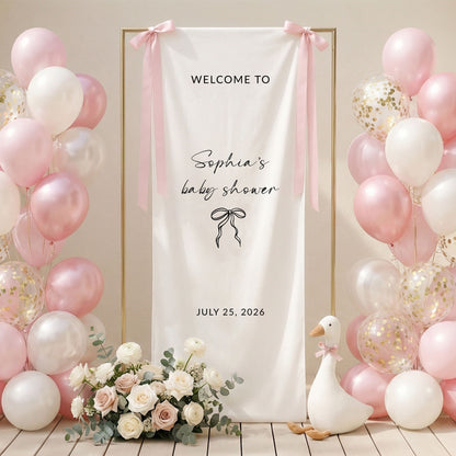 Minimalist Baby Shower Welcome Banner Personalized Custom Name Baby Shower Backdrop Linen Party Sign