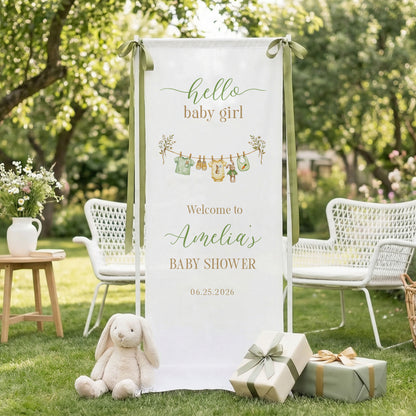 Floral Baby Girl Shower Banner Stand Personalized Custom Name Hello Baby Girl Welcome Sign Decor - Baby Shower