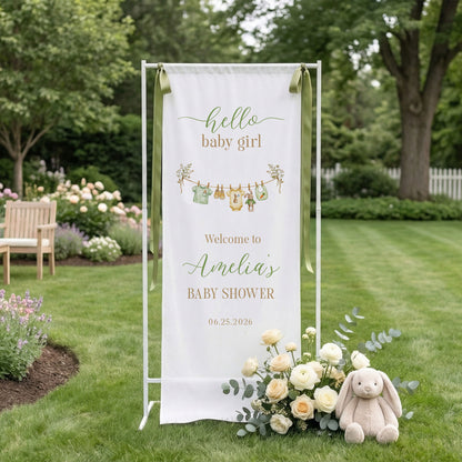 Floral Baby Girl Shower Banner Stand Personalized Custom Name Hello Baby Girl Welcome Sign Decor - Baby Shower
