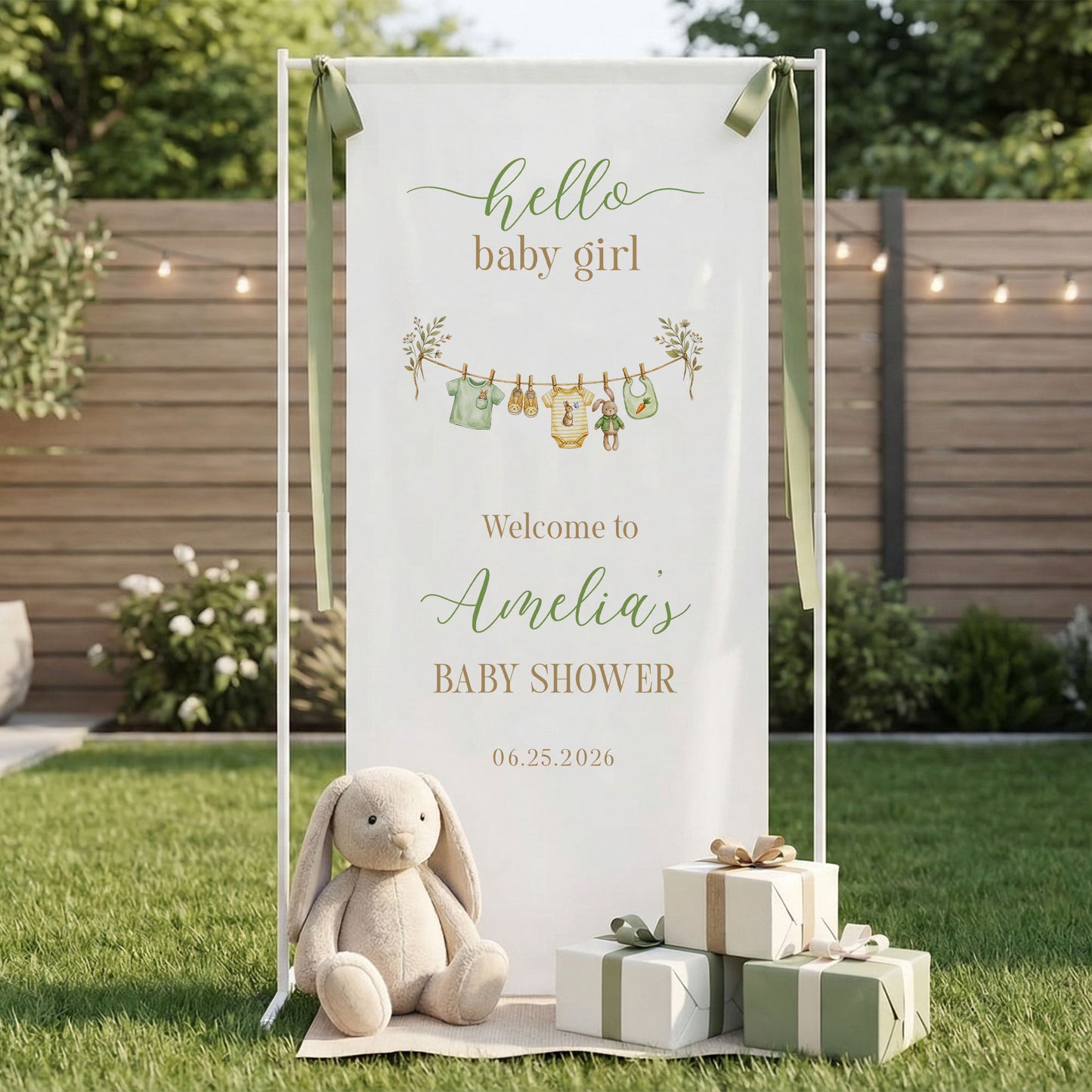 Floral Baby Girl Shower Banner Stand Personalized Custom Name Hello Baby Girl Welcome Sign Decor - Baby Shower