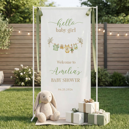 Floral Baby Girl Shower Banner Stand Personalized Custom Name Hello Baby Girl Welcome Sign Decor - Baby Shower