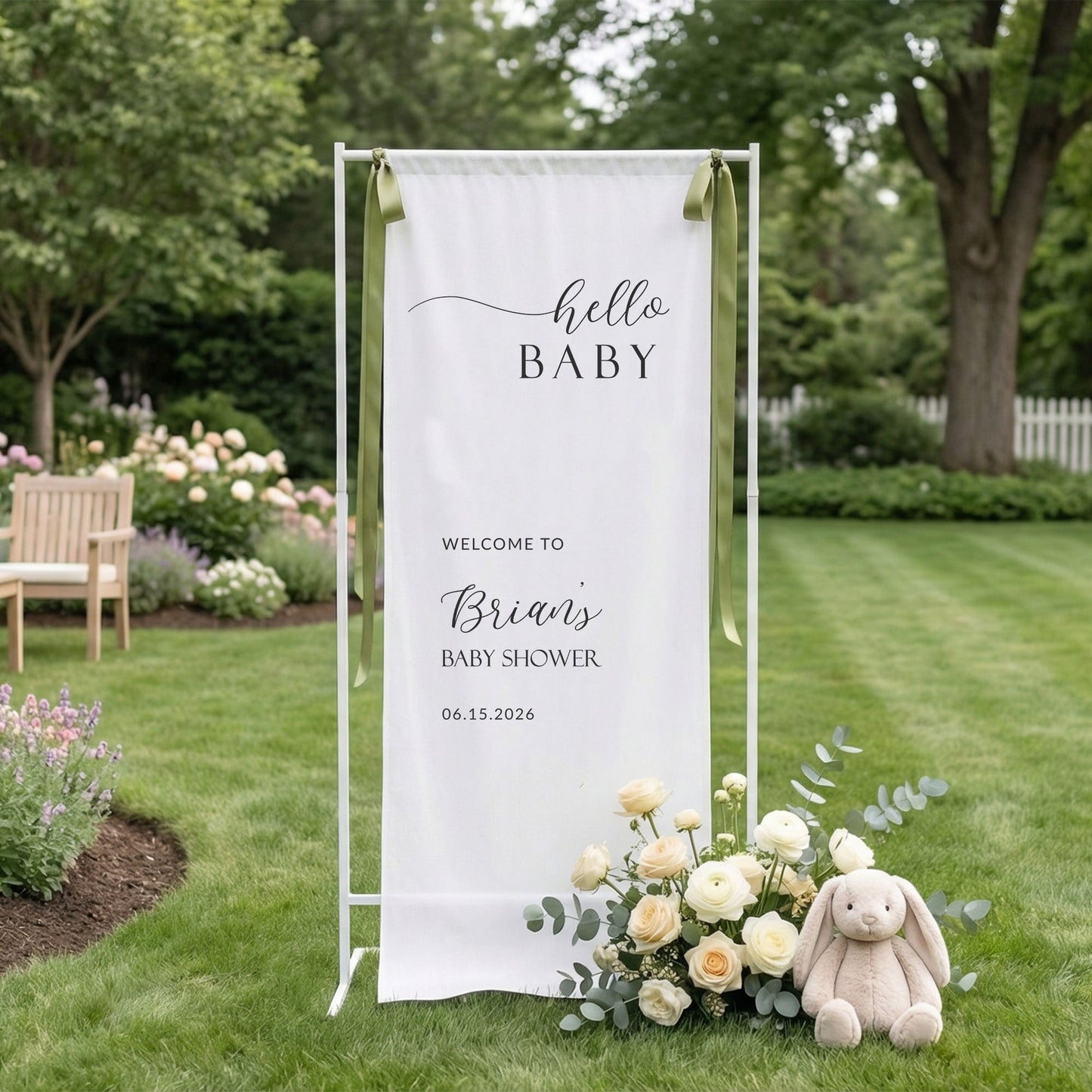 Minimalist Baby Shower Banner Stand Personalized Custom Name Hello Baby Welcome Sign Boy Shower
