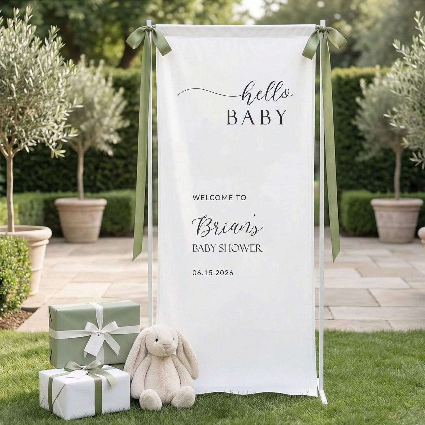 Minimalist Baby Shower Banner Stand Personalized Custom Name Hello Baby Welcome Sign Boy Shower
