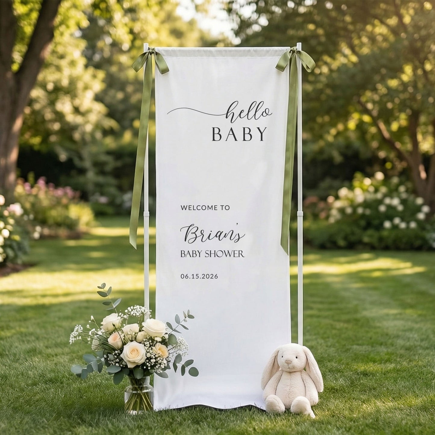 Minimalist Baby Shower Banner Stand Personalized Custom Name Hello Baby Welcome Sign Boy Shower