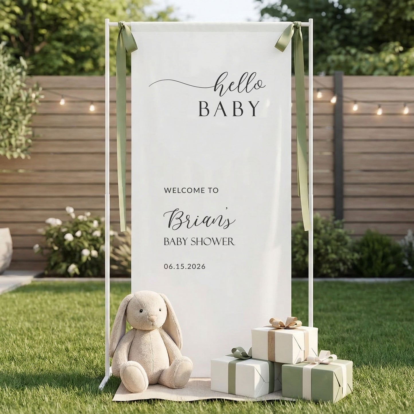 Minimalist Baby Shower Banner Stand Personalized Custom Name Hello Baby Welcome Sign Boy Shower