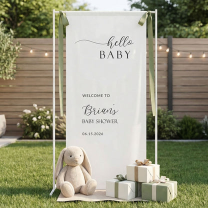 Minimalist Baby Shower Banner Stand Personalized Custom Name Hello Baby Welcome Sign Boy Shower