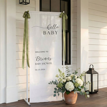 Minimalist Baby Shower Banner Stand Personalized Custom Name Hello Baby Welcome Sign Boy Shower