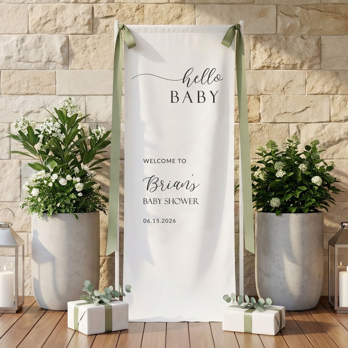 Minimalist Baby Shower Banner Stand Personalized Custom Name Hello Baby Welcome Sign Boy Shower