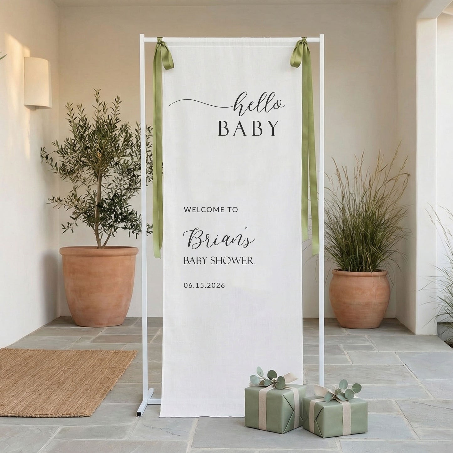 Minimalist Baby Shower Banner Stand Personalized Custom Name Hello Baby Welcome Sign Boy Shower