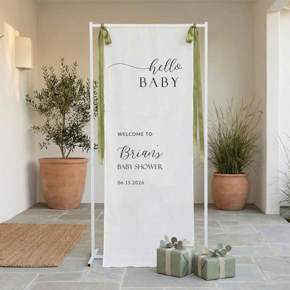 Minimalist Baby Shower Banner Stand Personalized Custom Name Hello Baby Welcome Sign Boy Shower
