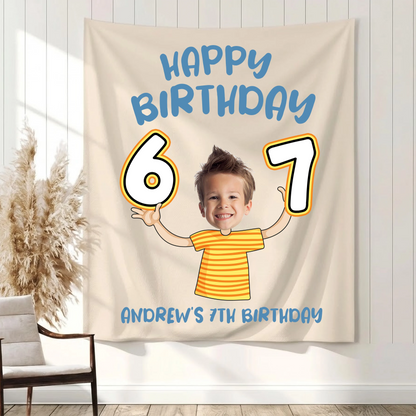 Custom Photo 7th Birthday Tapestry Banner Personalized Kids Birthday Backdrop Party Decor