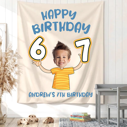 Custom Photo 7th Birthday Tapestry Banner Personalized Kids Birthday Backdrop Party Decor