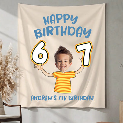 Custom Photo 7th Birthday Tapestry Banner Personalized Kids Birthday Backdrop Party Decor
