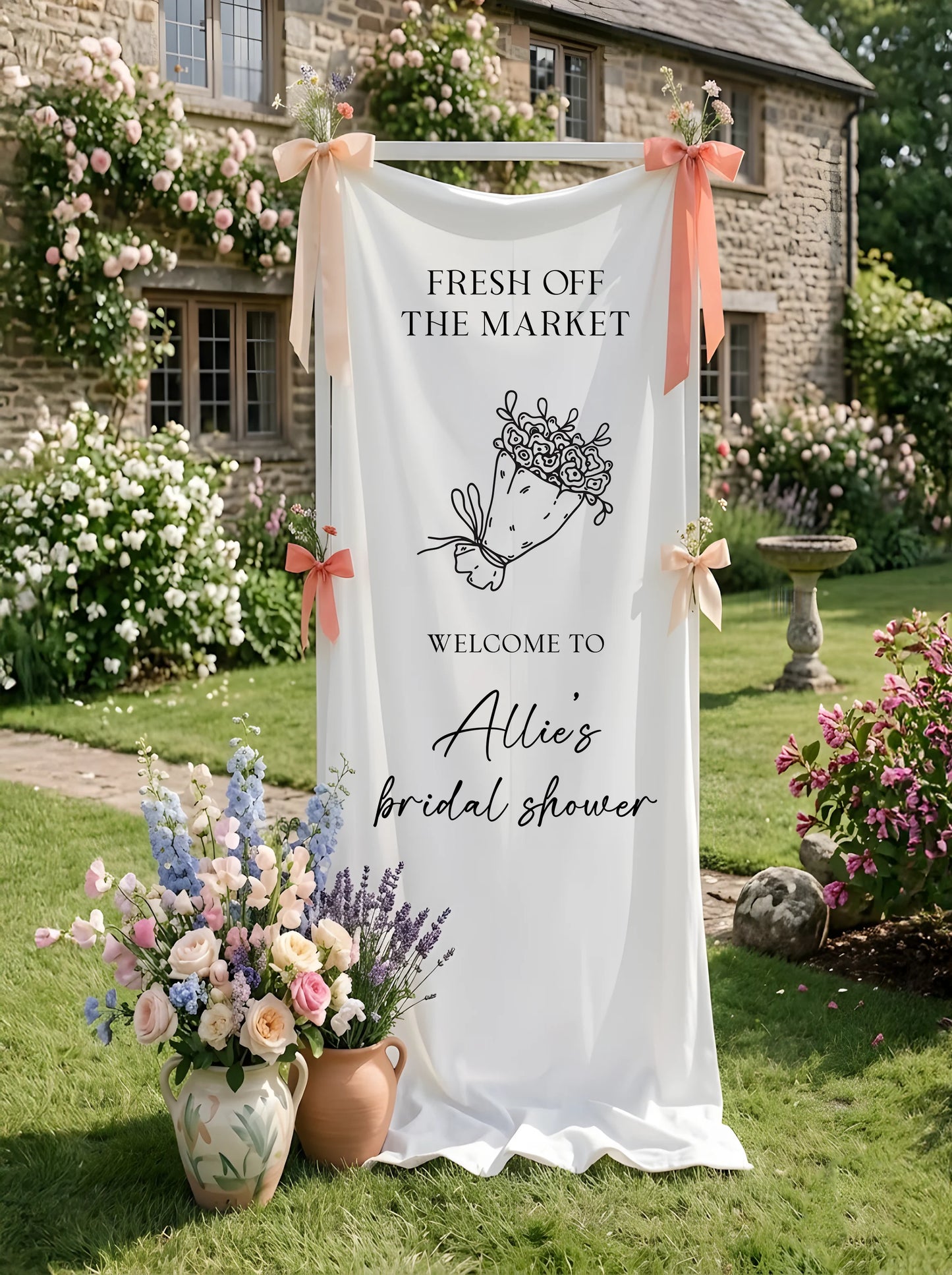 Floral Bridal Shower Banner Personalized Custom Name Fresh Off the Market Welcome Sign Decor