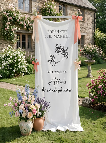 Floral Bridal Shower Banner Personalized Custom Name Fresh Off the Market Welcome Sign Decor