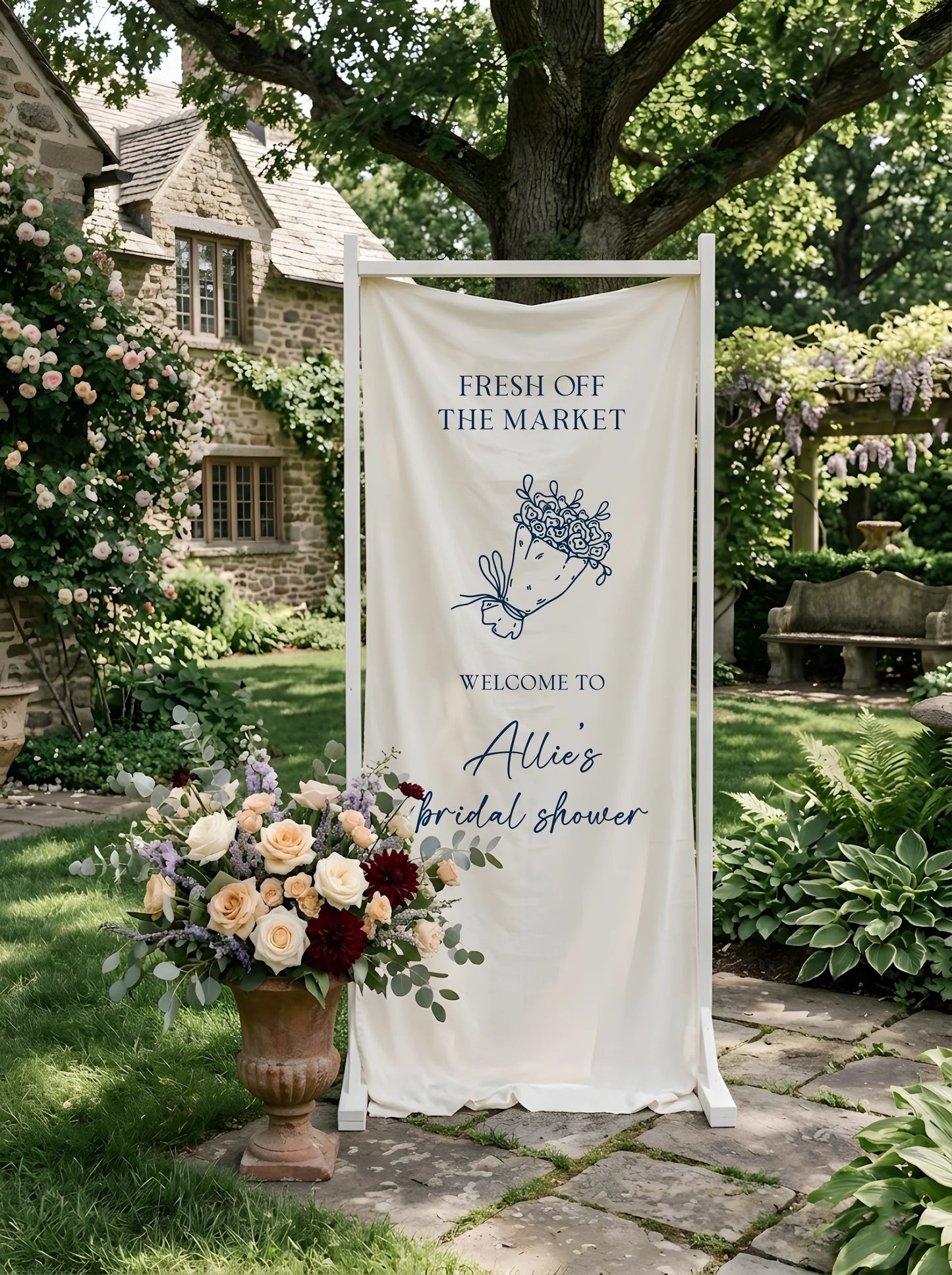 Floral Bridal Shower Banner Personalized Custom Name Fresh Off the Market Welcome Sign Decor