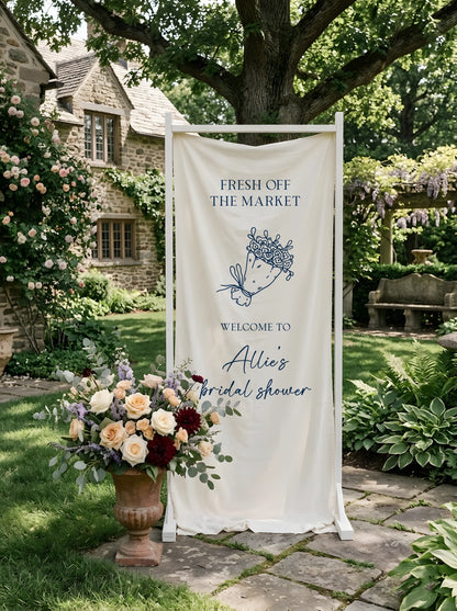 Floral Bridal Shower Banner Personalized Custom Name Fresh Off the Market Welcome Sign Decor